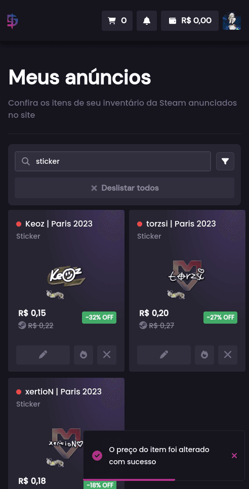 Posso alterar o valor das minhas skins anunciadas? - Passo 4 (Mobile)