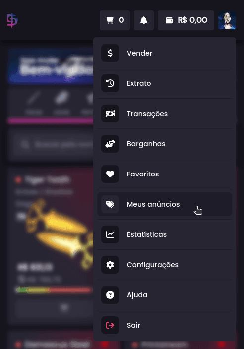 Caso eu realize um anúncio e me arrependa, como faço para desanunciar da plataforma? - Passo 1 (Mobile)