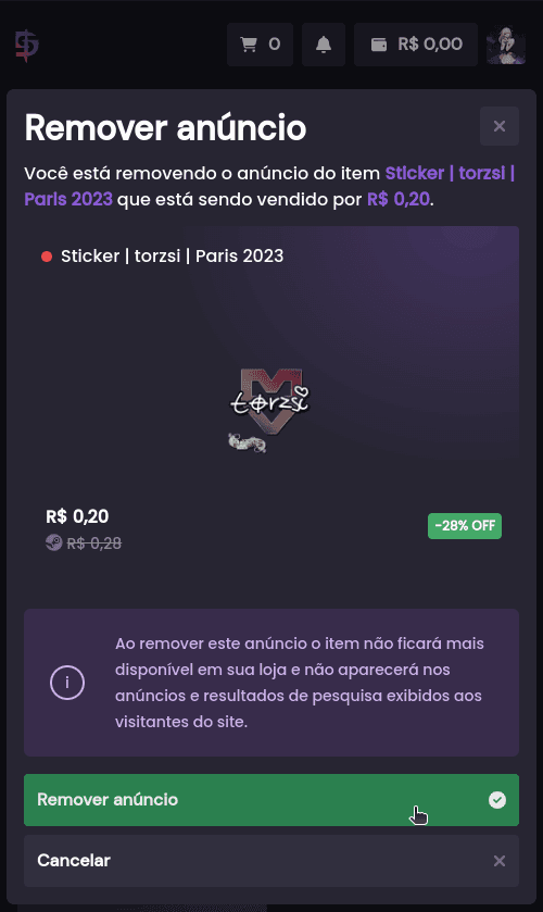 Caso eu realize um anúncio e me arrependa, como faço para desanunciar da plataforma? - Passo 3 (Mobile)
