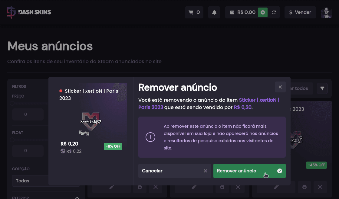 Caso eu realize um anúncio e me arrependa, como faço para desanunciar da plataforma? - Passo 3 (Desktop)
