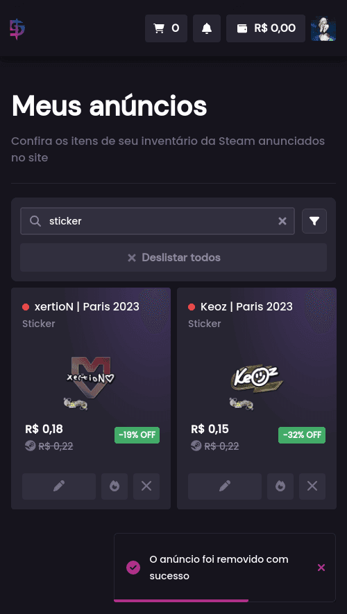 Caso eu realize um anúncio e me arrependa, como faço para desanunciar da plataforma? - Passo 4 (Mobile)
