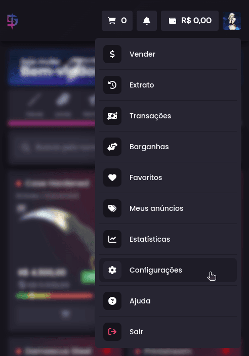Como faço para vender minhas skins? - Passo 2 (Mobile)