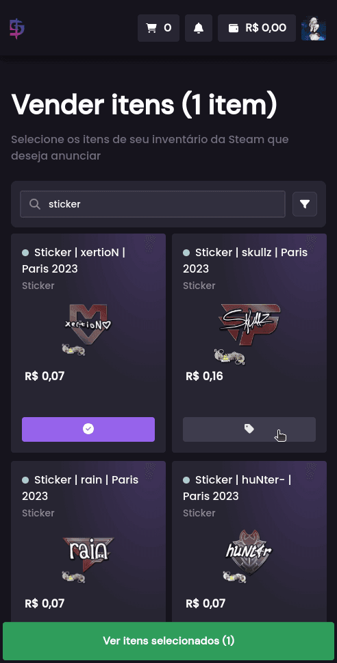 Como faço para vender minhas skins? - Passo 5 (Mobile)