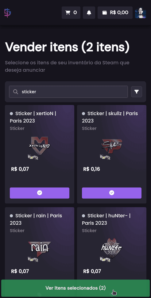 Como faço para vender minhas skins? - Passo 6 (Mobile)