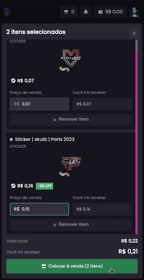 Como faço para vender minhas skins? - Passo 7 (Mobile)